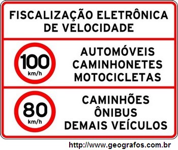 Placa Automoveis 100 Km Caminhões 80 Km