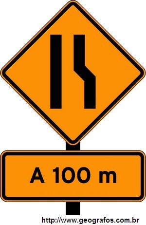 Placa de Obras Estreitamento de Pista a Direita