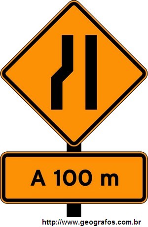 Placa de Obras Estreitamento de Pista a Esquerda