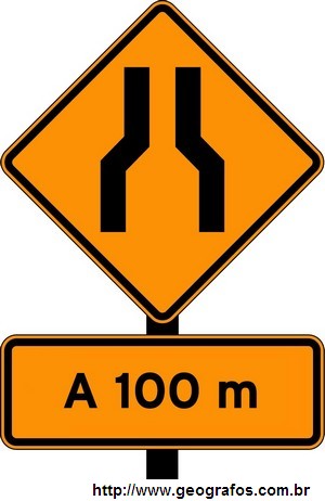 Placa de Obras Estreitamento de Pista ao Centro