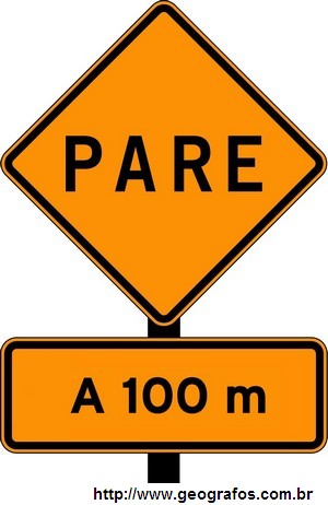 Placa de Obras Parada Obrigatoria a Frente